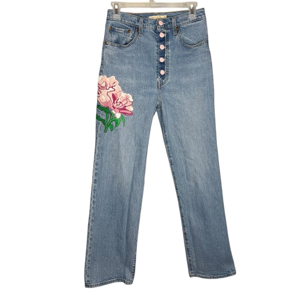 Levi's Jeans Ribcage Straight pink Floral embroidered custom women’s size 27